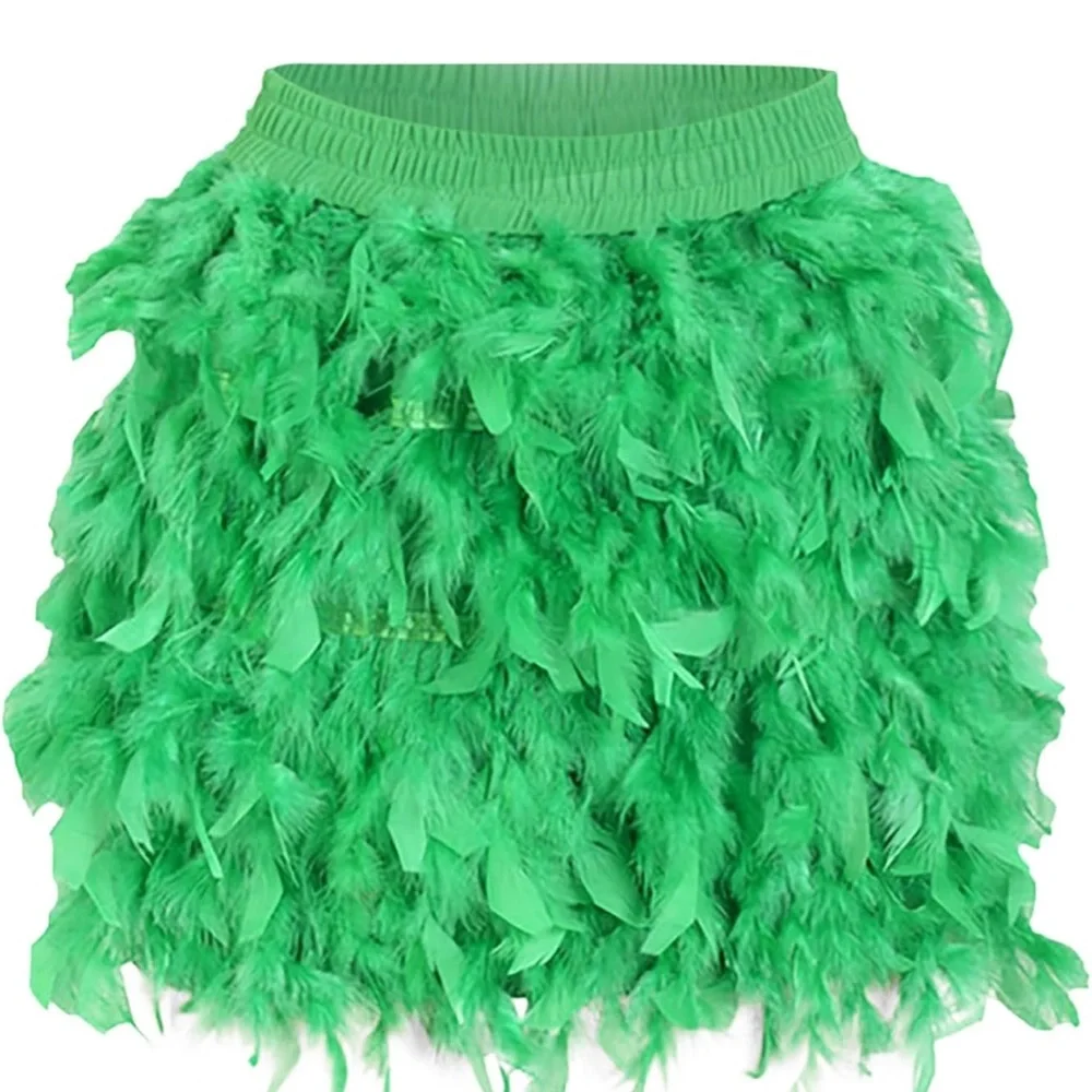 Green Feathered Mini Skirt